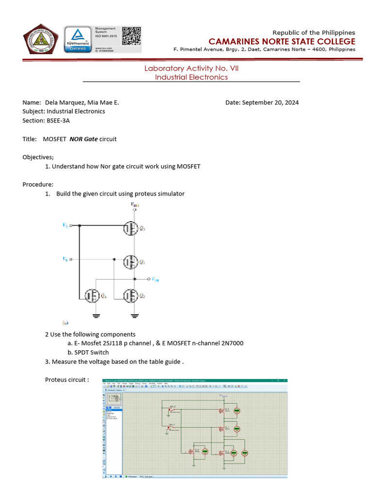 MOSFET NOR Gate Circuit Lab Guide | PDF | Field Effect Transistor | Mosfet