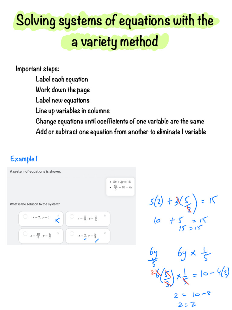 Lesson Notes 34 - Solving Systems of Equations Substitution Method ...