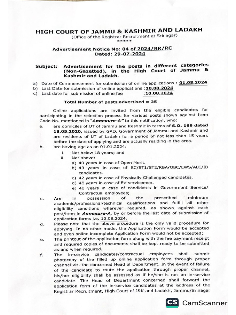 ADVERTISEMENT NOTIFICATION No. 04 of 2024 - RR - RC | PDF