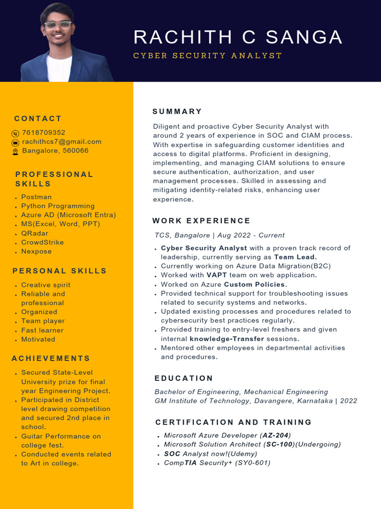 Rachith Resume With Pic | PDF