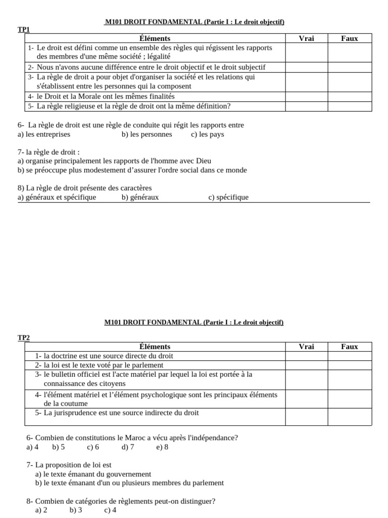 M101 DROIT FONDAMENTAL TP Divers | PDF