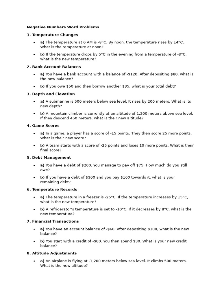 Negative No Word Problem | PDF