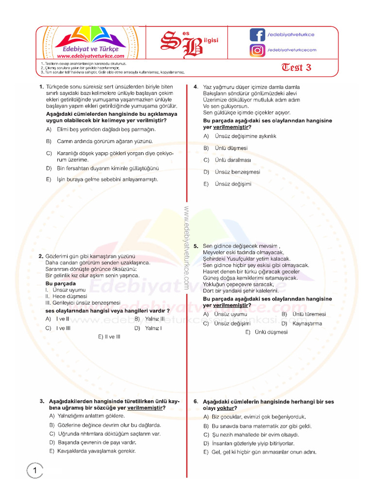 Türkçe Test 3 | PDF