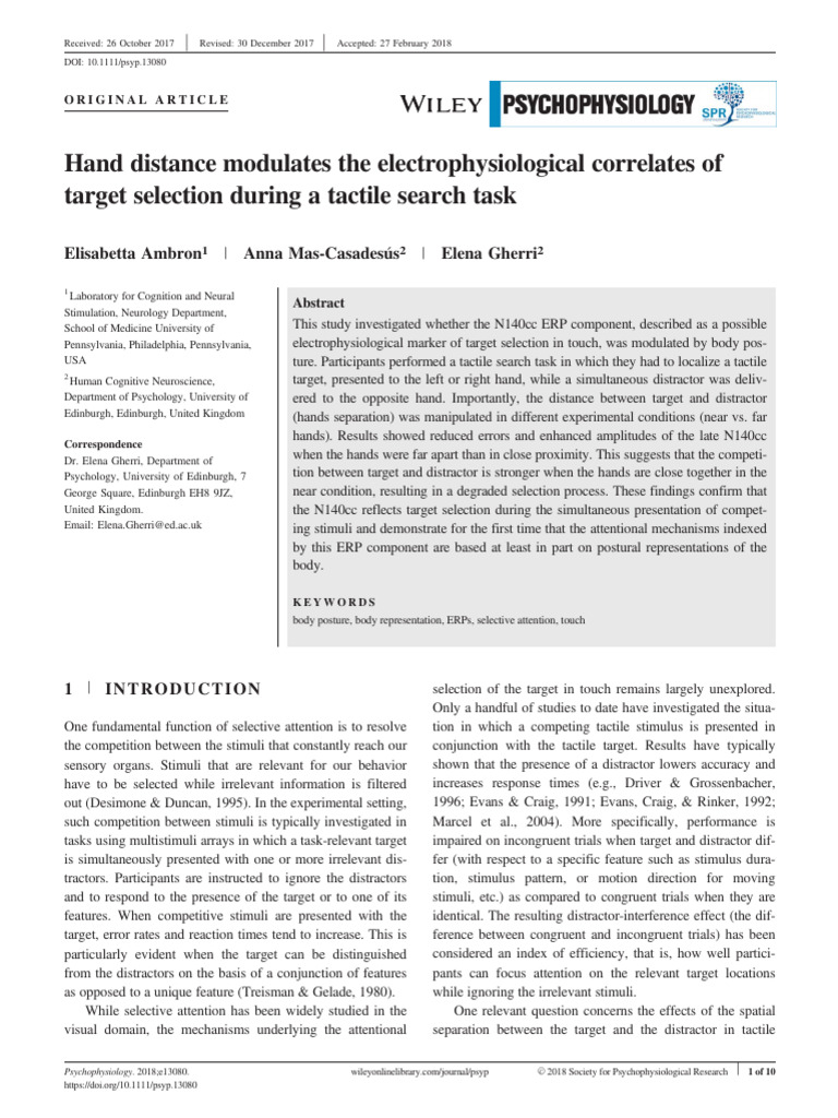 Hand Distance Modulates The Electrophysiological Correlates of Target ...