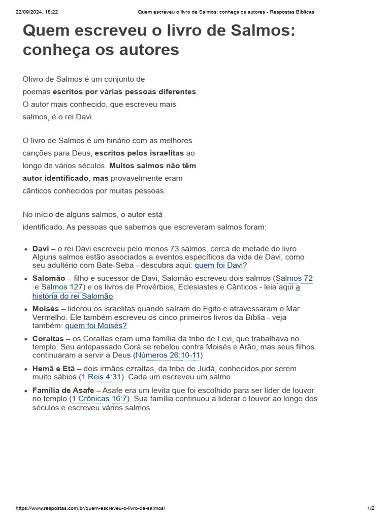 Quem Escreveu O Livro De Salmos Conheça Os Autores Respostas