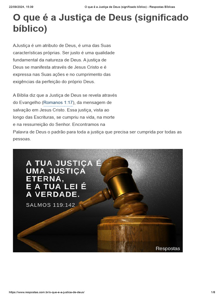 O Que É A Justiça de Deus (Significado Bíblico) - Respostas Bíblicas | PDF