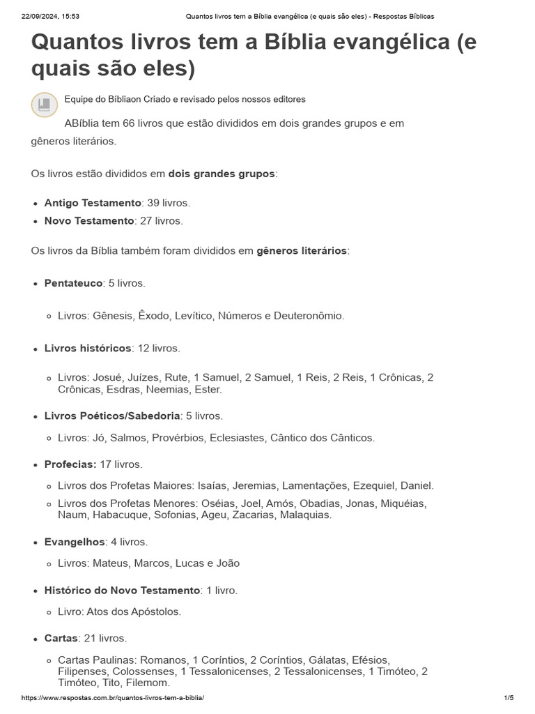Quantos Livros Tem A Bíblia Evangélica (E Quais São Eles) - Respostas ...