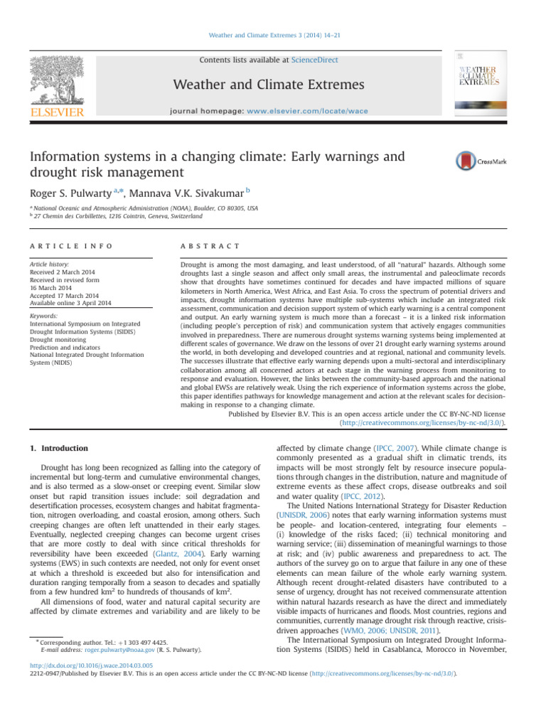 Information Systems in A Changing Climate - Early Warnings and Drought ...