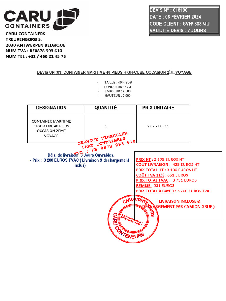 Cari Devis Container Maritime High-Cube 40pieds Occasion. | PDF