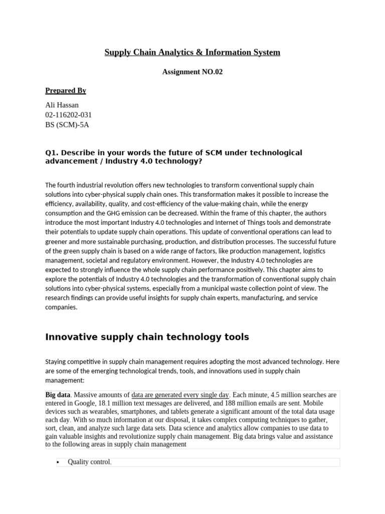 Supply Chain Analytics Assignment No 2 | PDF