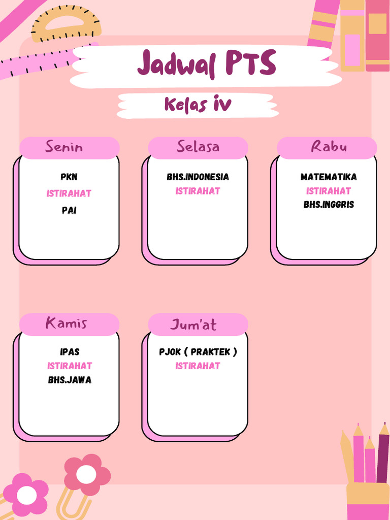 Merah Muda Penuh Warna Jadwal Pelajaran A4 Dokumen | PDF