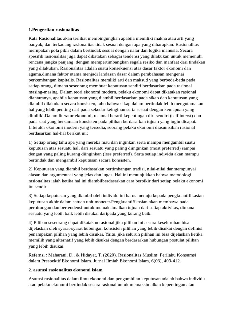 Pengertian Dan Asumsi Rasionalitas | PDF