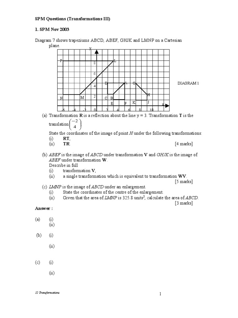 Spm Questions Transformations Iii Cartesian Coordinate System Euclidean Geometry