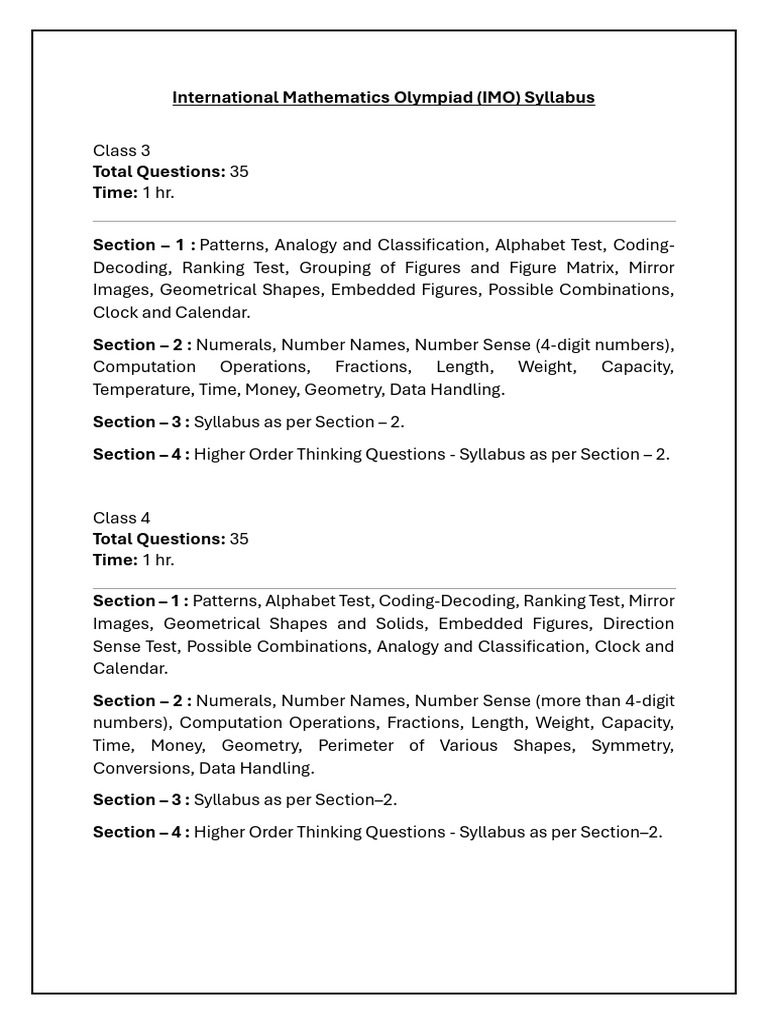 International Mathematics Olympiad Syllabus | PDF