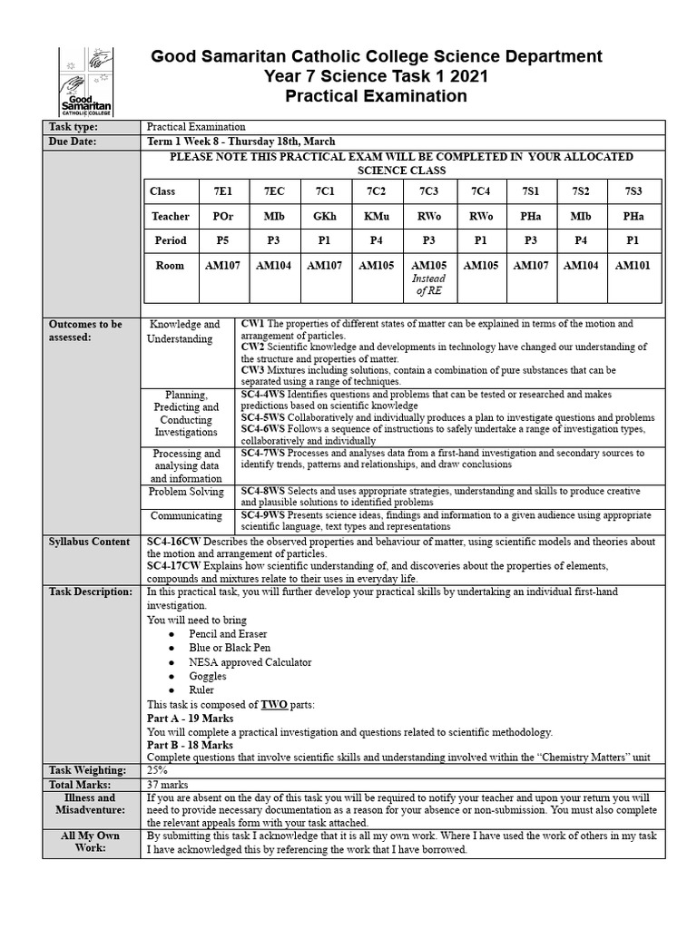 Year 7 Practical Exam Notification 2021 | PDF