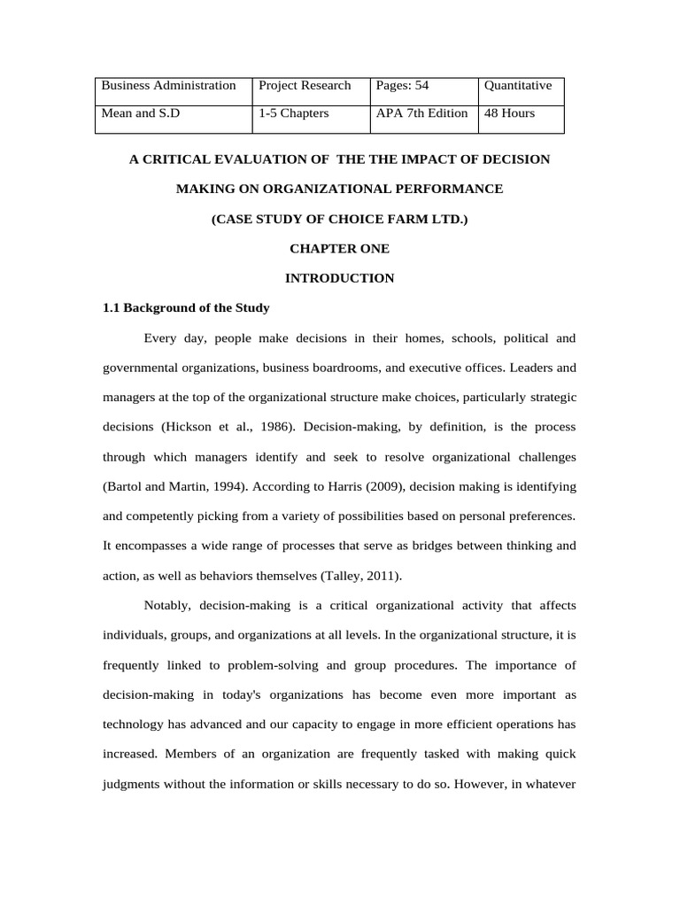 A Critical Evaluation of The The Impact of Decision Making On ...