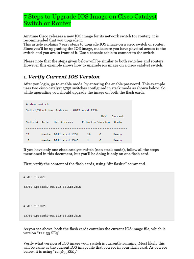 Upgrade IOS Image On Cisco Catalyst Switch or Router | PDF