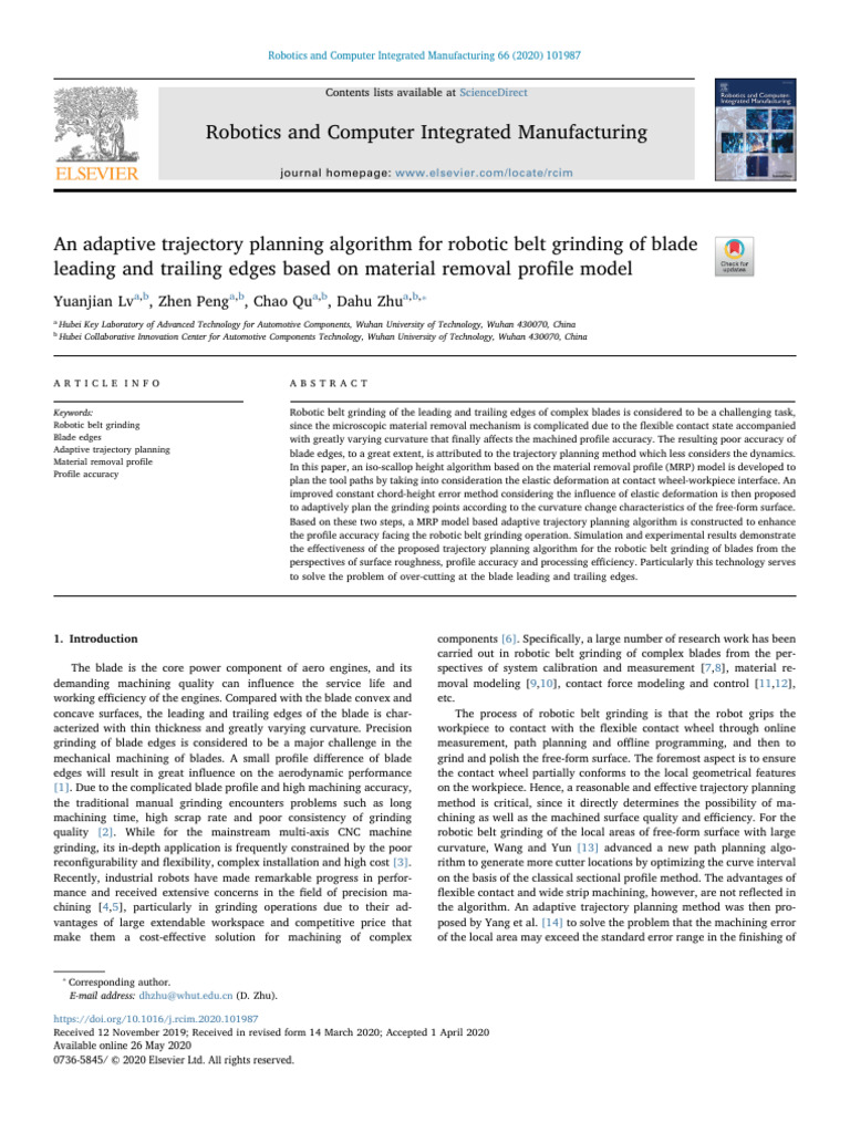 An Adaptive Trajectory Planning Algorithm For Robotic - 2020 - Robotics ...