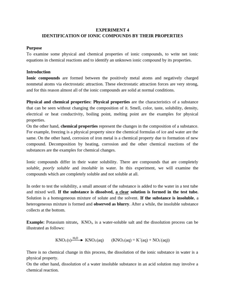 Exp-4-Identification of Ionic Compounds | PDF