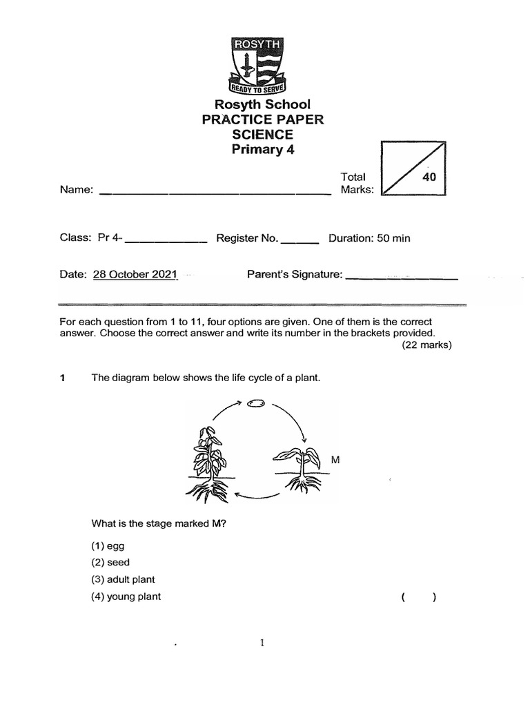Primary 4 Science Practice Paper | PDF