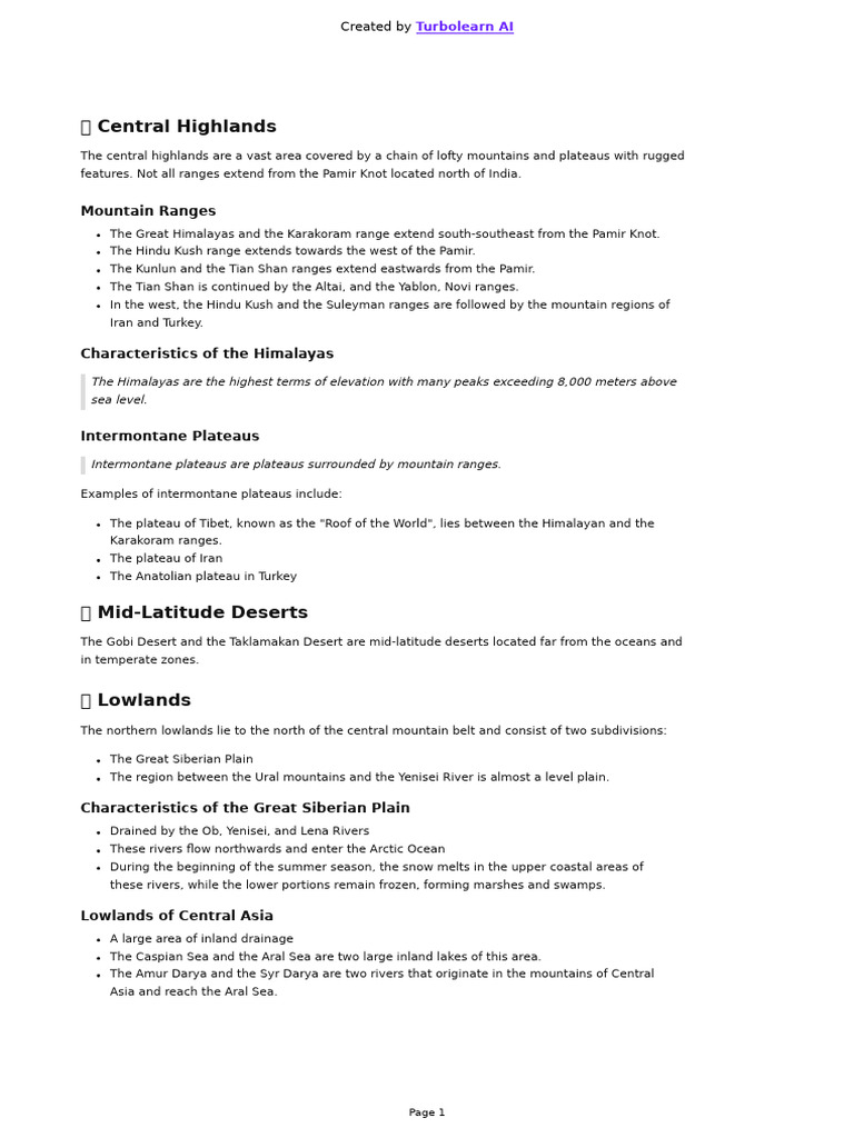 Geography Of Central Asia And Plateaus Pdf