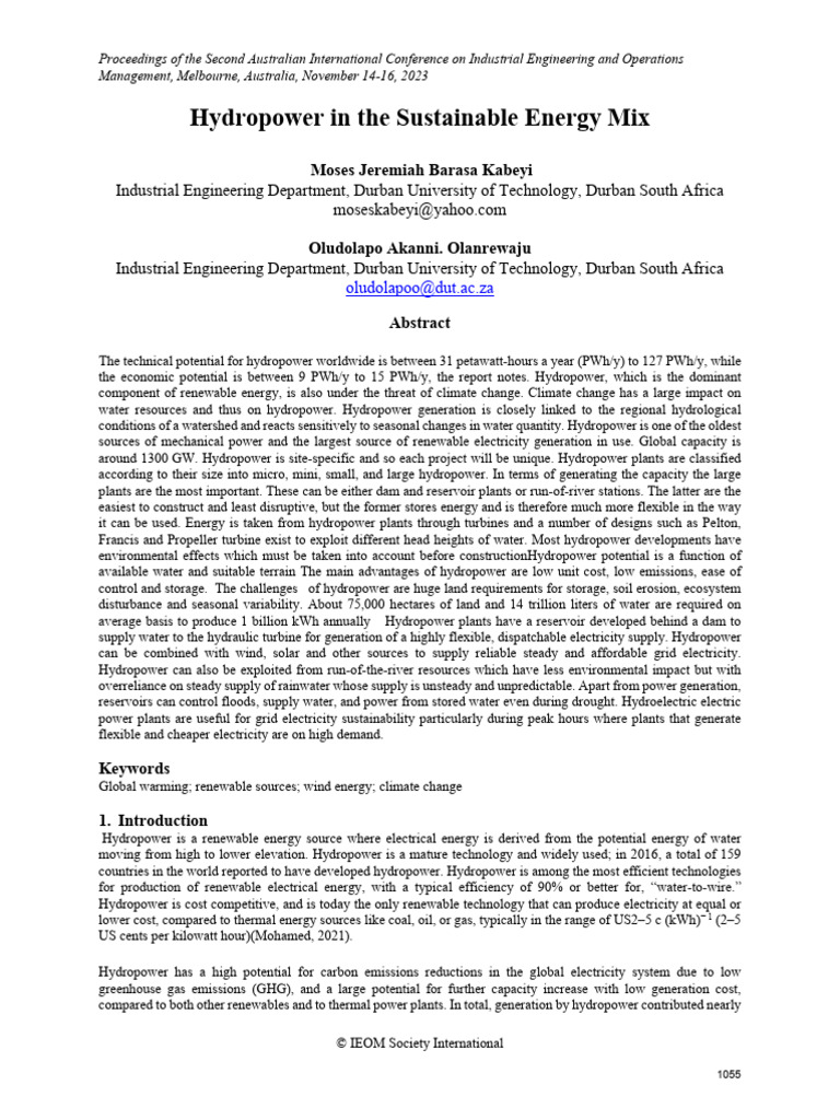 Hydropower's Role in Sustainable Energy | PDF | Hydroelectricity ...