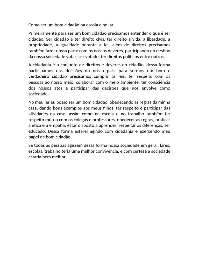 Como Ser Um Bom Cidadão Na Escola e No Lar | PDF