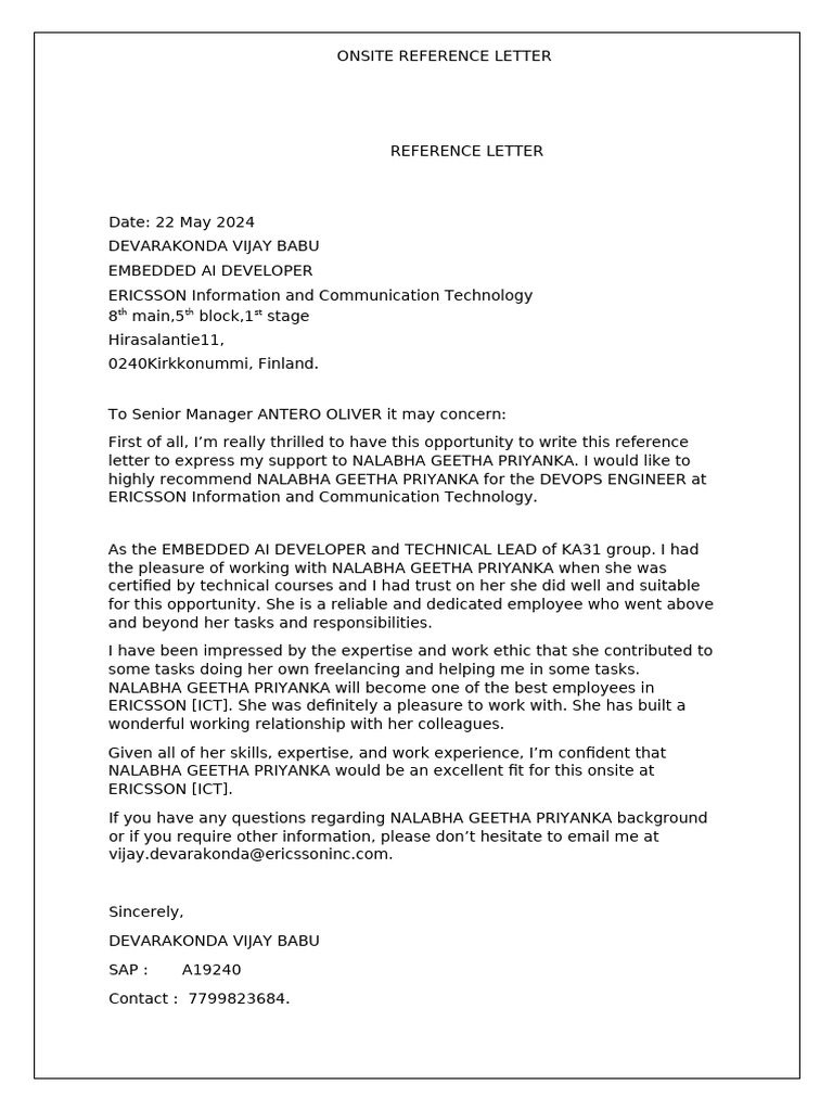 Employee RefeRENCE LETTER GEETHA | PDF