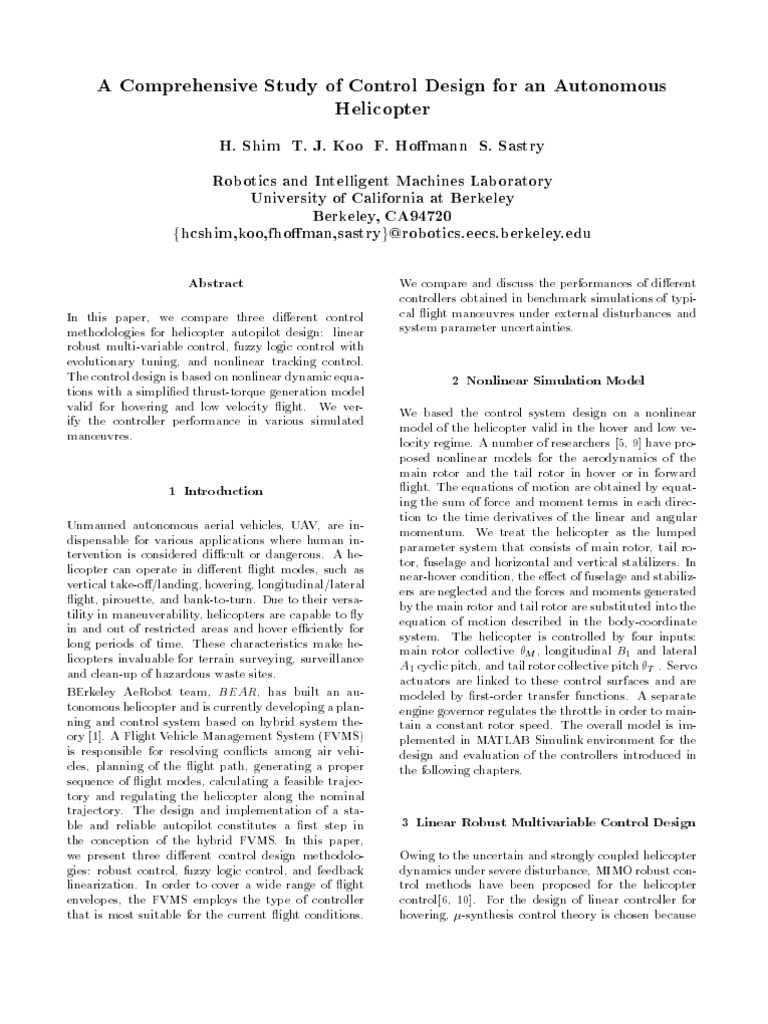 Control Design for Autonomous Helicopters | PDF | Control Theory ...