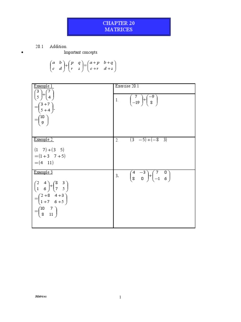 Chapter 20 I Matrices ENHANCE | PDF | Matrix (Mathematics) | Linear Algebra