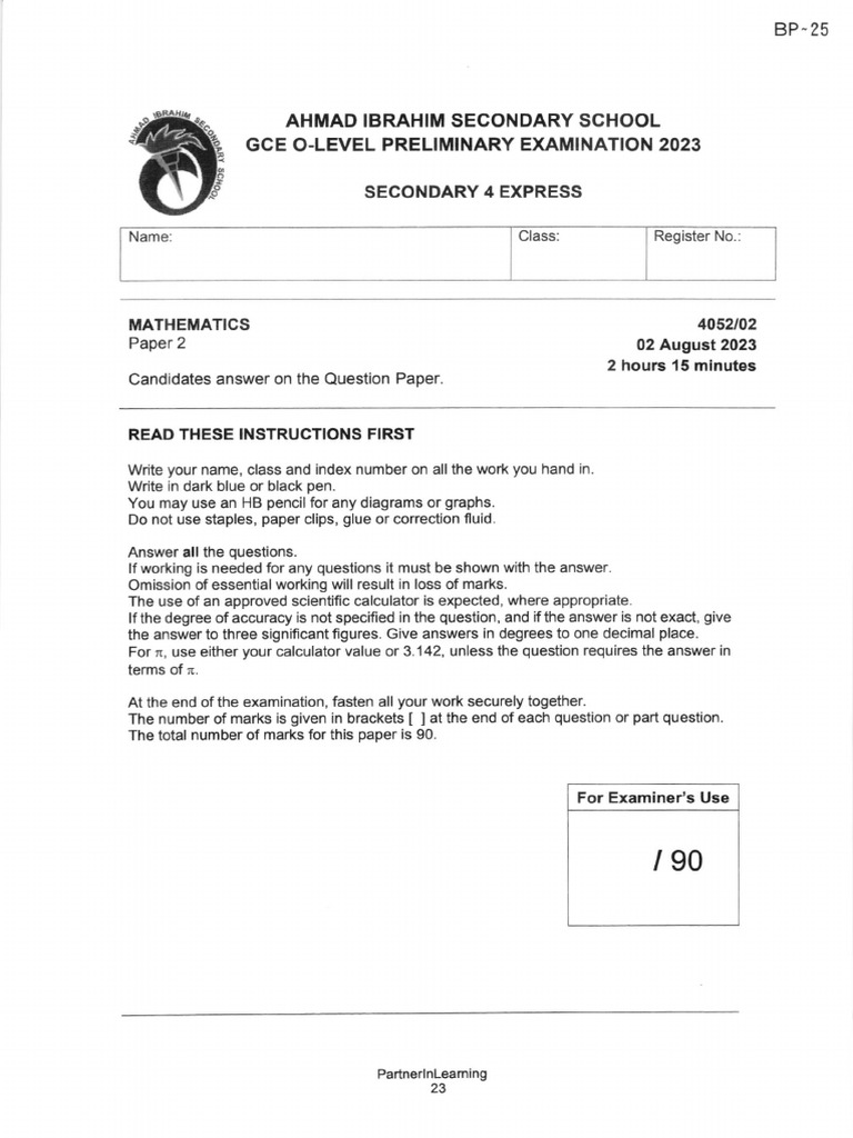 GCE O-Level Math Exam Paper 2023 | PDF | Area | Mathematics