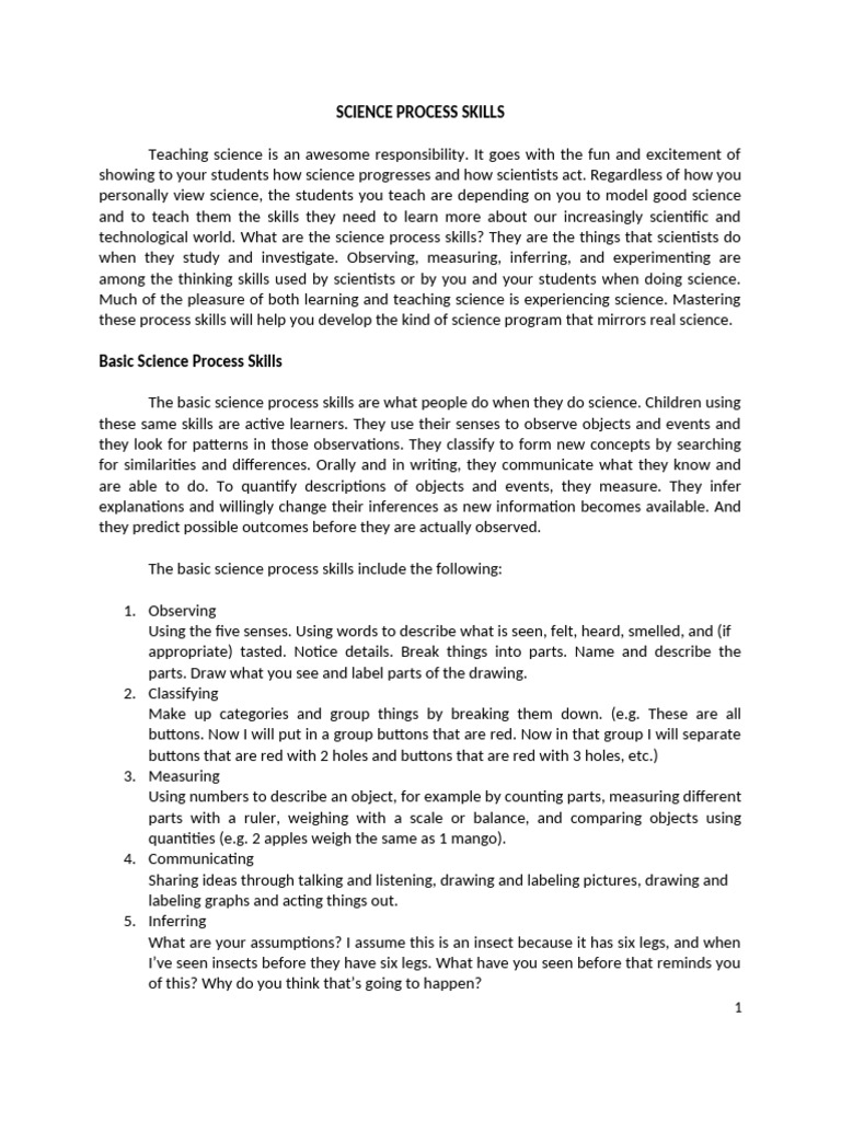 Science Process Skills | PDF