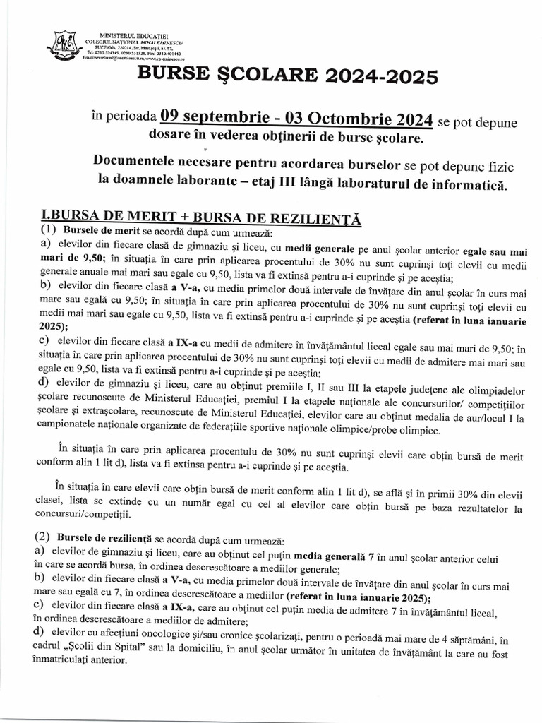 Burse colare 2024 2025 pdf