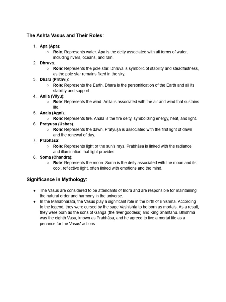 The Ashta Vasus and Their Roles | PDF