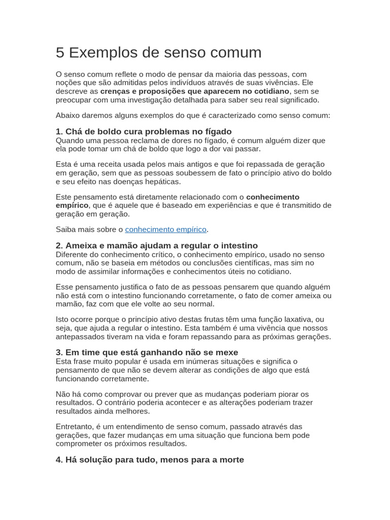 5 Exemplos de Senso Comum | PDF