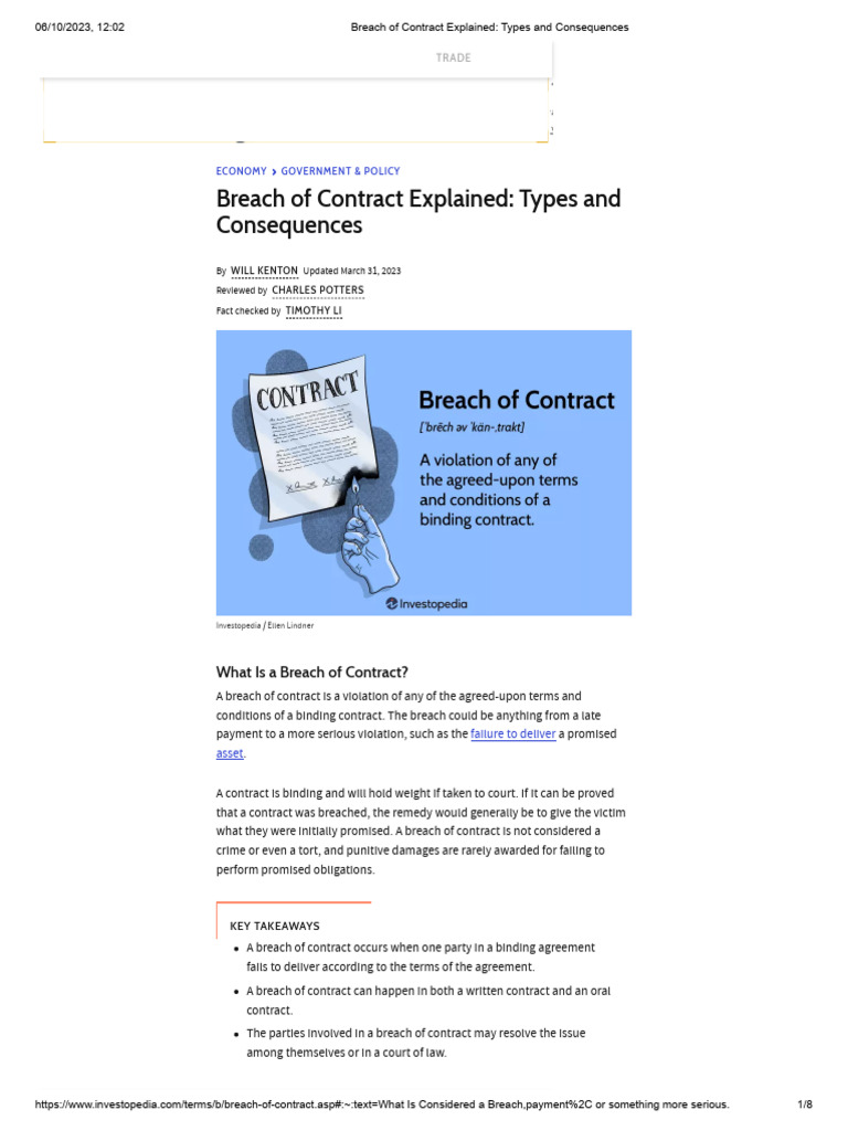 Breach Of Contract Types Remedies Pdf Breach Of Contract Damages