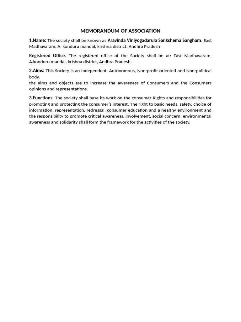 Memorandum of association pdf