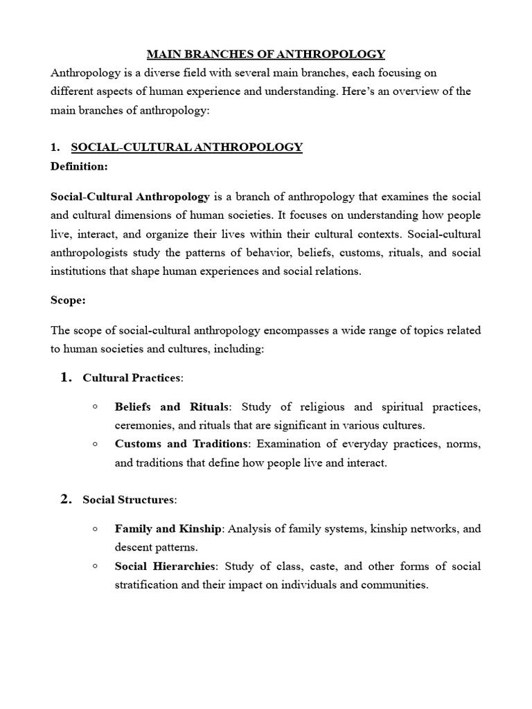 1 3 Main Branches Of Anthropology Pdf