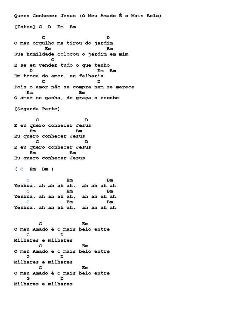 Quero Conhecer Jesus (O Meu Amado É o Mais Belo) | PDF