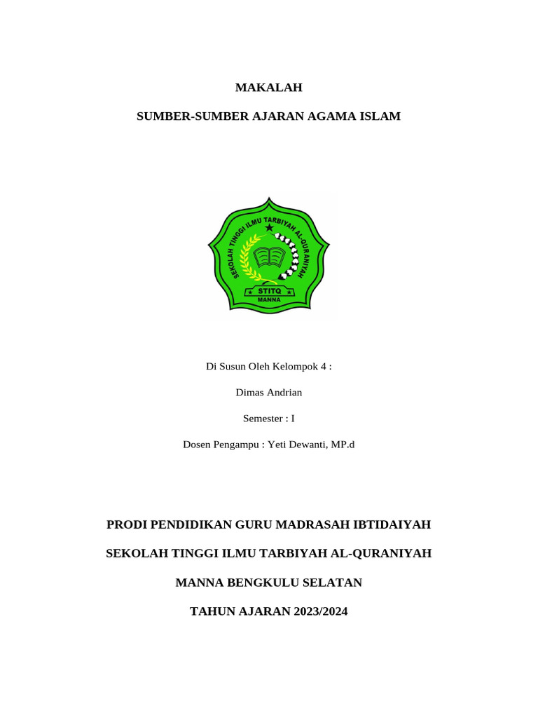 Makalah sumber sumber ajaran islam pdf