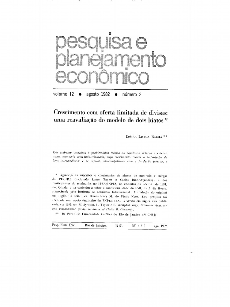 Crescimento Com Oferta Limitada de Divisas - Uma Reavaliação Do Modelo ...