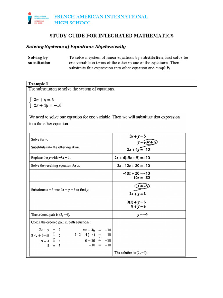Study Guide Systems of Linear Equations | PDF