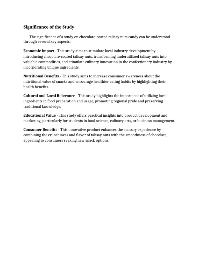 Significance of the study pdf candy chocolate