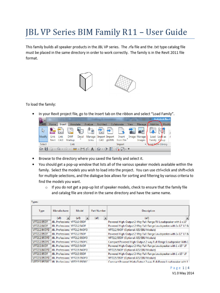 JBL VP Series R11 BIM Family User Guide v1 | PDF | Rotation | Autodesk ...