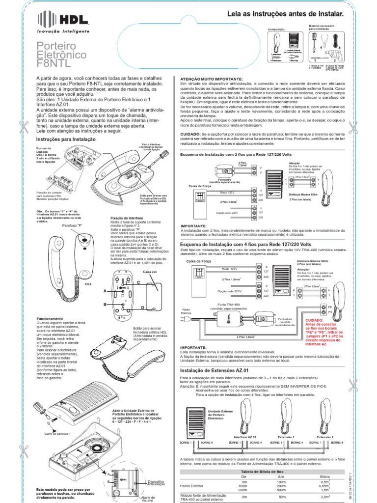 Instalação do Interfone HDL F8-NTL | PDF | Parafuso | Engenharia Elétrica