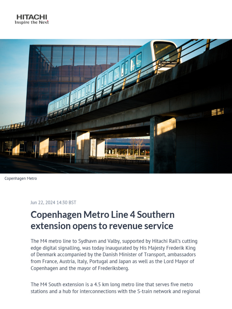 Copenhagen Metro Line 4 Southern Extension Opens To Revenue Service | PDF