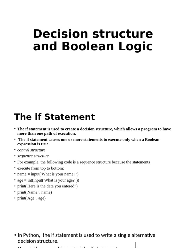 Unit1 Decision Structure and Boolean Logic | PDF