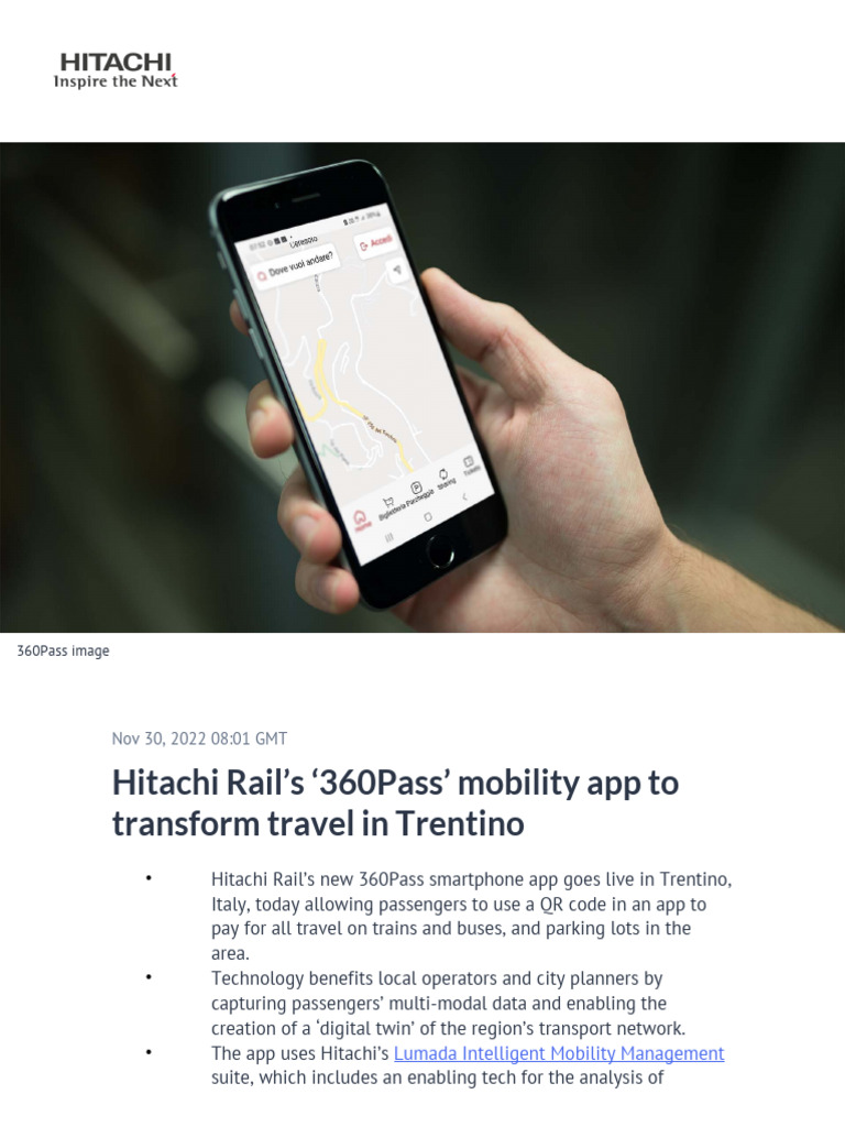 Hitachi Rail's 360pass' Mobility App To Transform Travel in Trentino | PDF