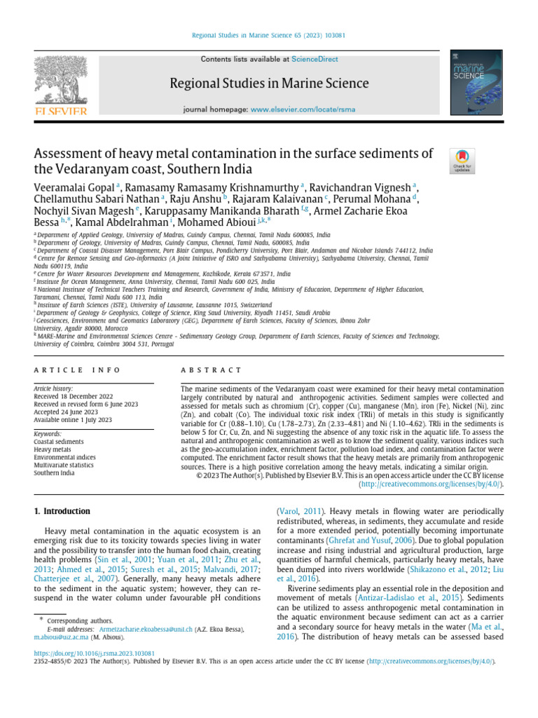 Assessment of Heavy Metal Contamination in The Surfac 2023 Regional ...