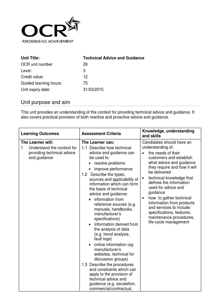 Technical Advice and Guidance | PDF | Information | Evidence
